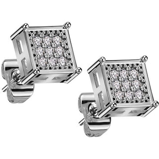 Stud Earring 316L Square Stud Earrings CNC Cubic Zirconia Center 1 Pair