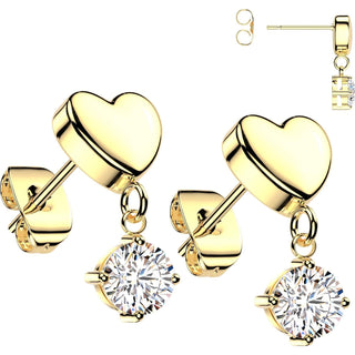 3D Heart Prong Setting Zirconia Dangle 1 Pair, 3 s pairs