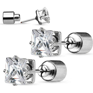 Stud Earring 316L LED Blinking Clear Square Cubic Zirconia Stud Earring 1 Pair