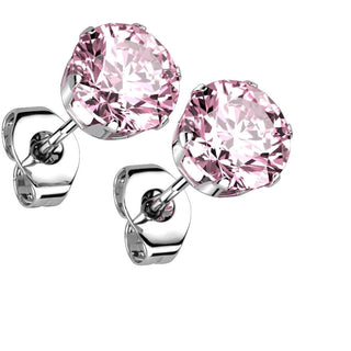 Stud Earring 316L Round Cubic Zirconia Stud Earring 1 Pair
