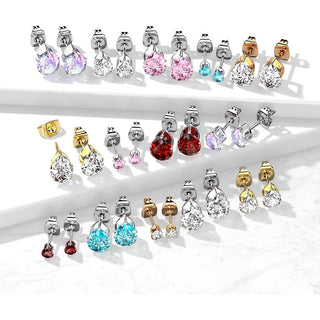 Stud Earring 316L Teardrop Cubic Zirconia Stud Earring 1 Pair