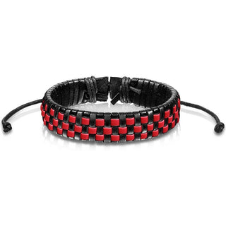 Bracelet Tressé Damier Noir Rouge