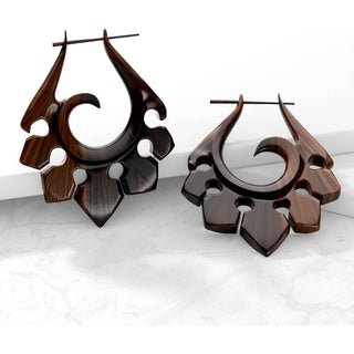 Earring Earring Organic Hand Carved Sono Wood Tribal Ornament Stirrup Hanger 1 Pair