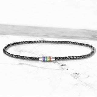 Collier Tressé noir Rayures arc-en-ciel