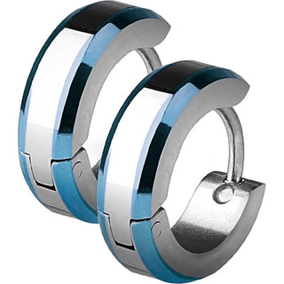 Earring 316L Hoop Earring Beveled Edges Brushed Steel Center 1 Pair Clicker