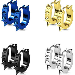 Earring 316L IP U Shaped Hoop Earrings with Spikes 1 Pair Clicker