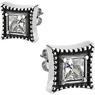 Stud Earring 316L Stud Earring Vintage Casted Square Princess Cut Clear Cubic Zirconia 1 Pair