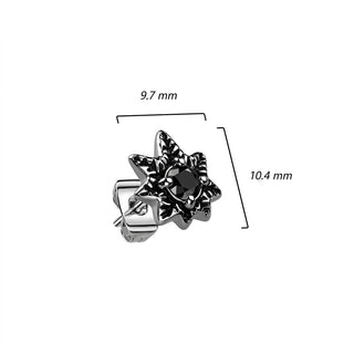 Stud Earring 316L Stud Earring Black Cubic Zirconia Pot Leaf 1 Pair