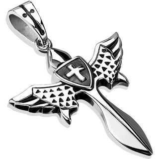 Collier Epée Aile Croix Argent