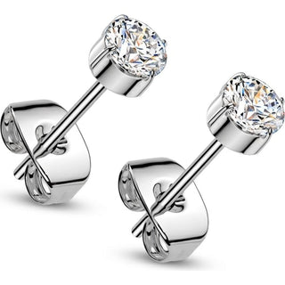 Titanium Stud Earring Titan Earring Studs Prong Setting Cubic Zirconia 1 Pair