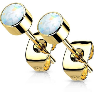 Titanium Stud Earring Titan Earring Studs Bezel Setting Round Opal 1 Pair