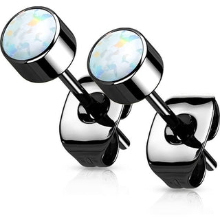 Titanium Stud Earring Titan Earring Studs Bezel Setting Round Opal 1 Pair