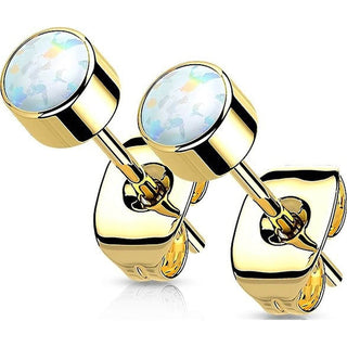 Titanium Stud Earring Titan Earring Studs Bezel Setting Round Opal 1 Pair