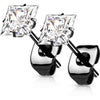 Titanium Stud Earring Titan Earring Studs Prong Setting Square Cubic Zirconia 1 Pair