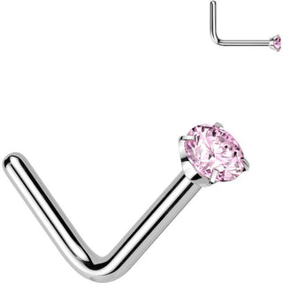 Titanium Nose L-Shape Zirconia Round Silver
