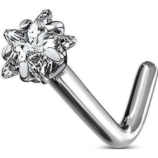 Titanium Nose L-Shape Star Zirconia Silver