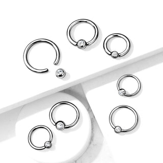 Titanium Ring Ball Zirconia Silver Bendable