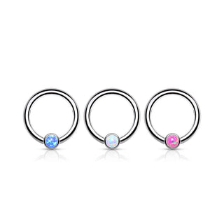 Titanium Ring Ball Flat Opal Silver Bendable