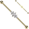 Titanium Industrial Barbell 3 marquise cut 2 round zirconias Internally Threaded