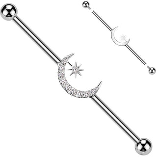 Titanium Industrial Barbell hilal ottoman moon star zirconia Internally Threaded