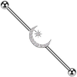 Titanium Industrial Barbell hilal ottoman moon star zirconia Internally Threaded