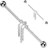 Titanium Industrial Barbell 3 cubic zirconia triple chain dangle Internally Threaded