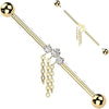 Titanium Industrial Barbell 3 cubic zirconia triple chain dangle Internally Threaded