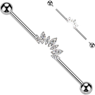 Titanium Industrial Barbell 7 zirconias marquise cut Internally Threaded