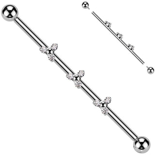 Titanium Industrial Barbell 3 Trinity Triangles zirconia Push-In