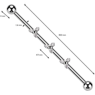 Titanium Industrial Barbell 3 Trinity Triangles zirconia Push-In
