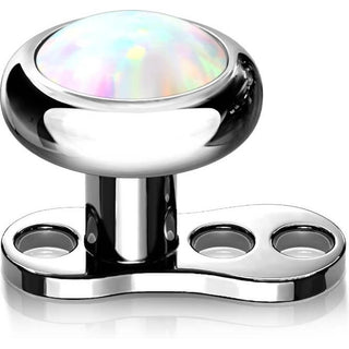 Titan Dermal Anchor Opal Flach Silber Gewinde 2mm Innengewinde
