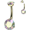 Titanium Belly Button Piercing gold prong set double cubic zirconia Internally Threaded