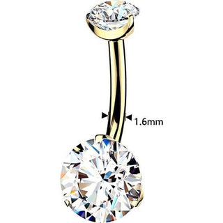 Titanium Belly Button Piercing gold prong set double cubic zirconia Internally Threaded
