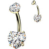 Titanium Belly Button Piercing gold pvd prong set heart cubic zirconia Internally Threaded
