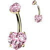 Titanium Belly Button Piercing gold pvd prong set heart cubic zirconia Internally Threaded