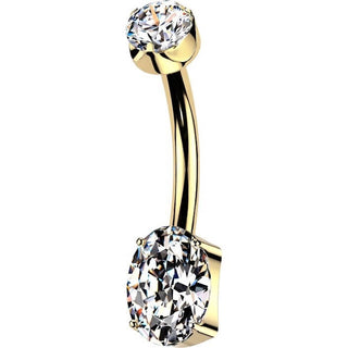 Titanium Belly Button Piercing Gold PVD Prong Setting Oval Zirconia