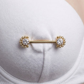 Titanium Nipple Piercing Zirconia Internally Threaded – getragen