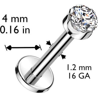 Titanium Labret round zirconia prong setting Internally Threaded