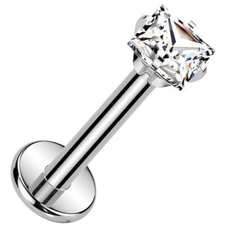 Titanium Labret Square zirconia Prong Setting Internally Threaded