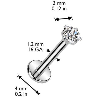 Titanium Labret star zirconia prong setting Internally Threaded