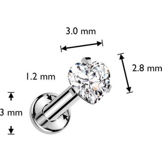 Titanium Labret heart zirconia Internally Threaded