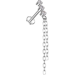 Titanium Labret 3 Zirconia Chain dangle Internally Threaded