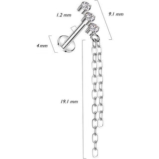 Titanium Labret 3 Zirconia Chain dangle Internally Threaded