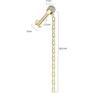 Titanium Labret chain dangle zirconia Internally Threaded