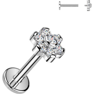 Titanium Labret 7 cubic zirconia flower Internally Threaded