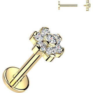 Titanium Labret 7 cubic zirconia flower Internally Threaded