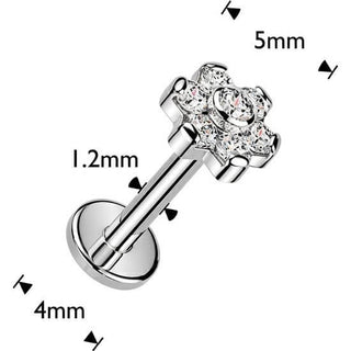 Titanium Labret 7 cubic zirconia flower Internally Threaded