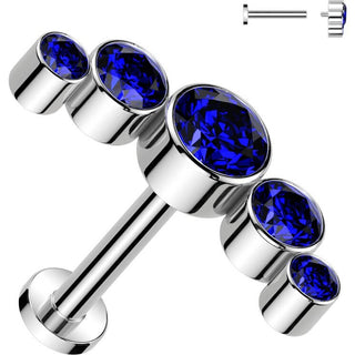 Titanium Labret 5 Zirconia Flat Silver Internally Threaded