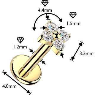 Titanium Labret 4 cubic zirconia flower Internally Threaded
