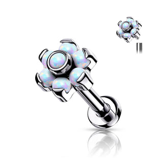 Titanium Labret Flower Opal Silver Internally Threaded